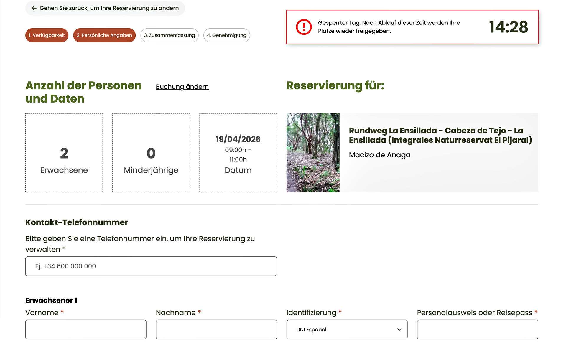 Reservierung auf tenerifeon.es